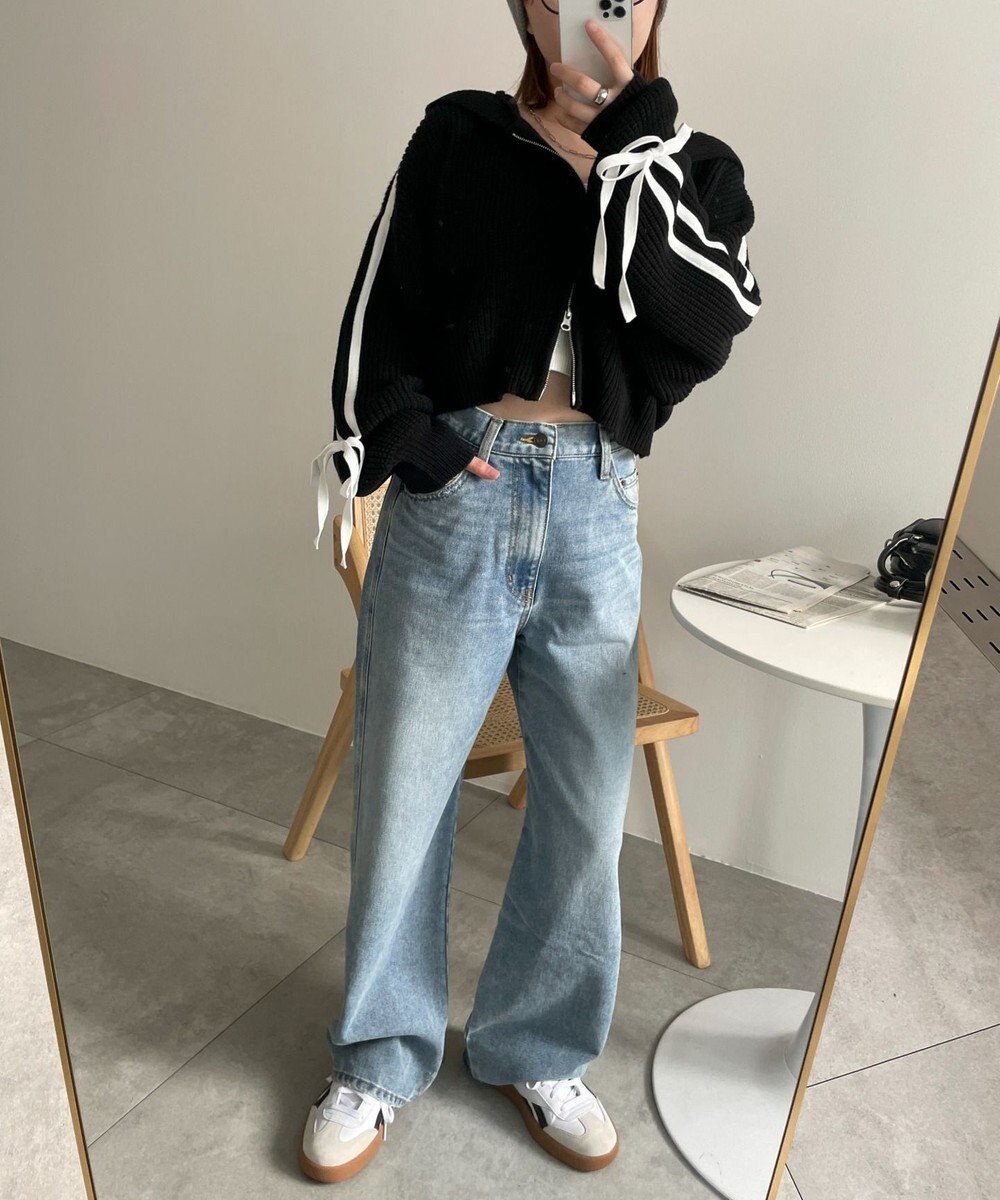 WEGO ラインリボンダブルジップニットパーカー 