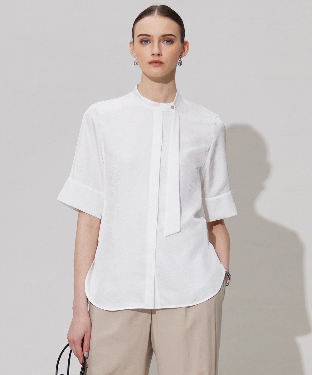 ICB 【接触冷感・速乾・洗える】シルキーツイル デザインブラウス 