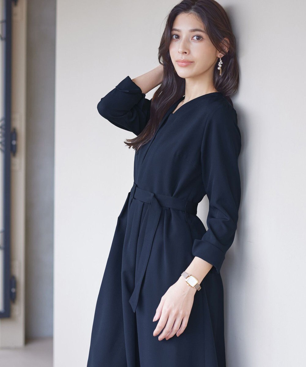 Tiaclasse 【ダブルクロス・洗える】 ナローVネックワンピース 