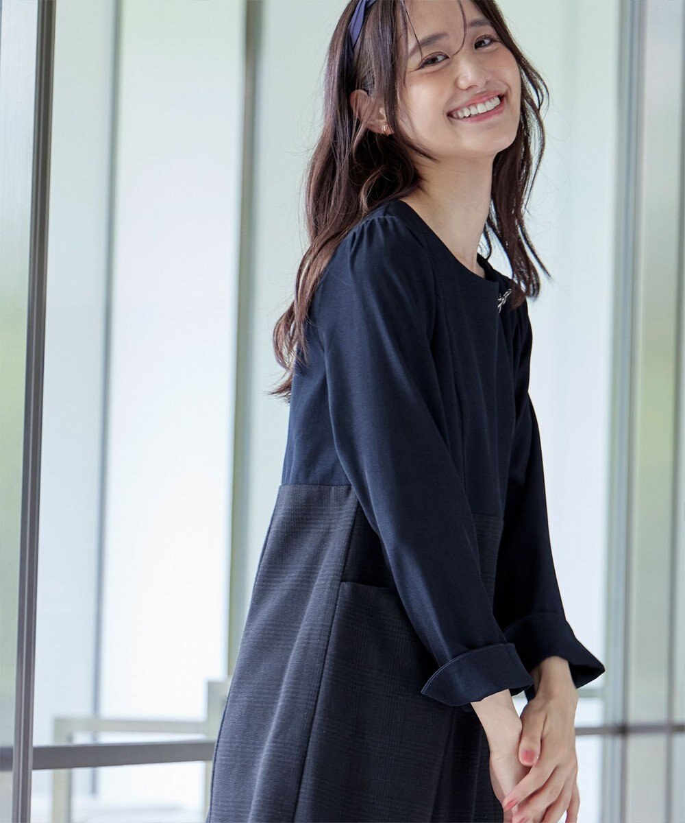 Tiaclasse 【洗える】チェックコンビエンパイアワンピース 