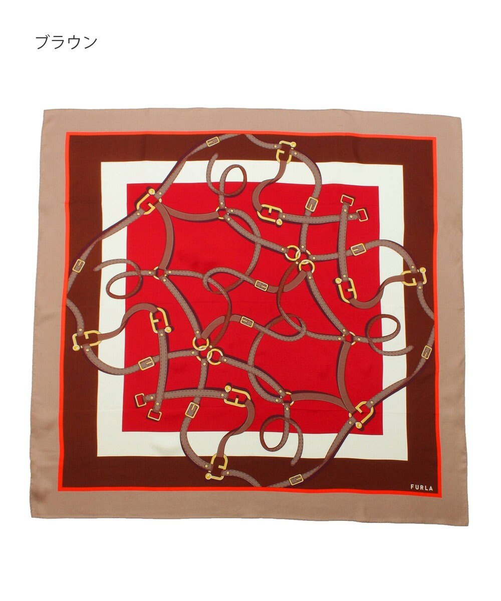 MOONBAT FURLA ビットチェーン柄シルク100%スカーフ 88×88cm 