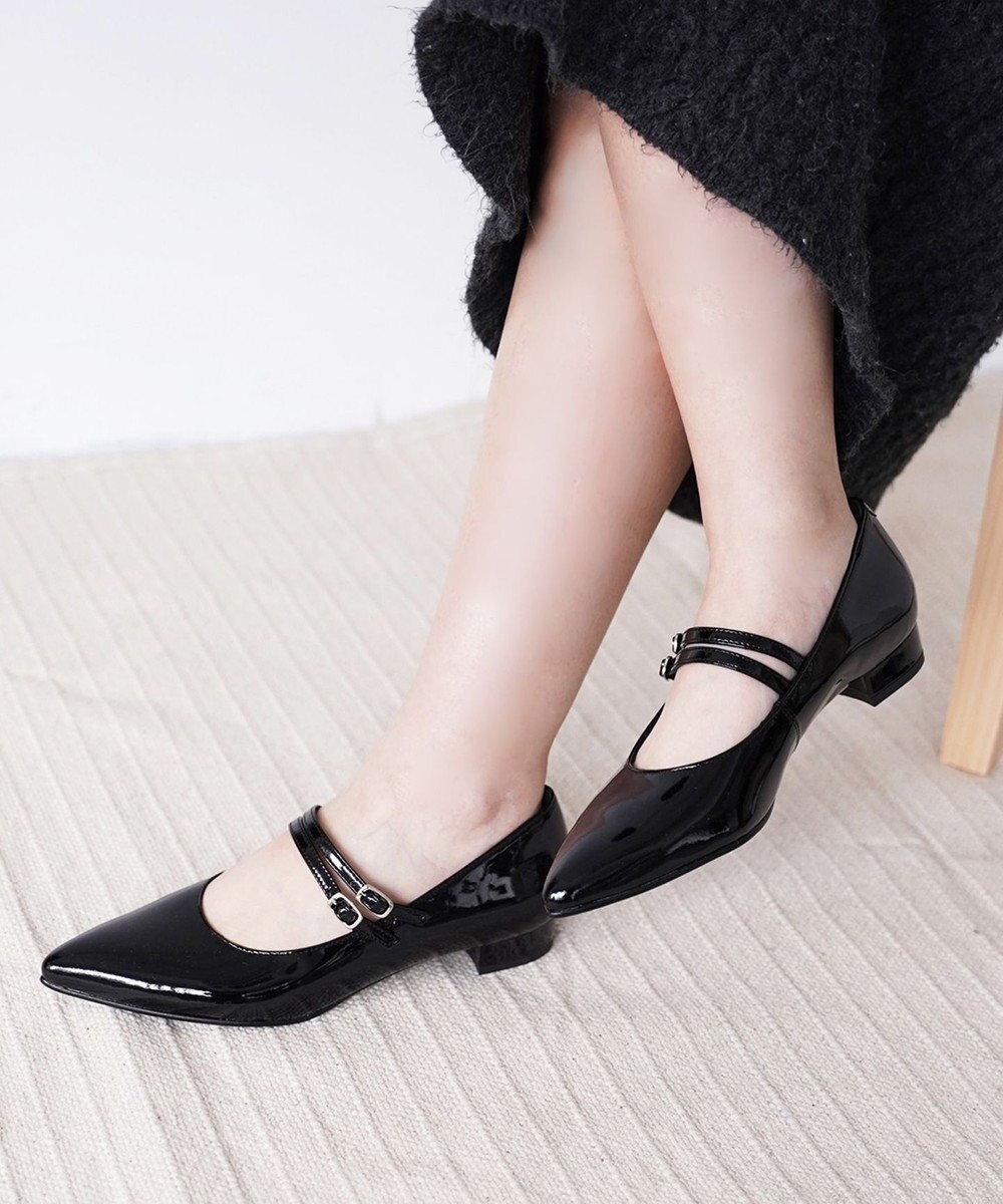 Pointer 日本製 本革ストラップ付きローヒールパンプス 