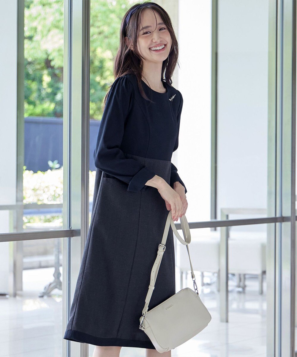 Tiaclasse 【洗える】チェックコンビエンパイアワンピース 