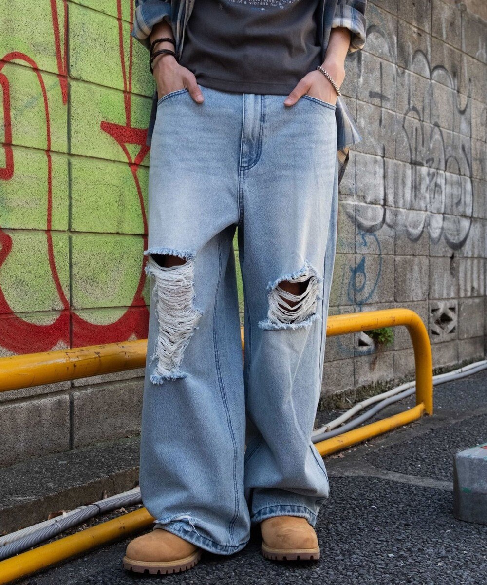 WEGO スーパーバギーダメージデニムパンツ 