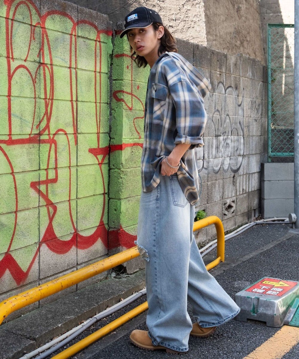 WEGO スーパーバギーダメージデニムパンツ 