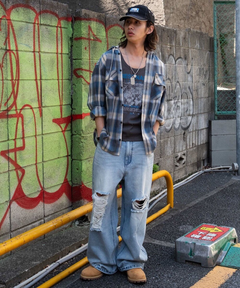 WEGO スーパーバギーダメージデニムパンツ 