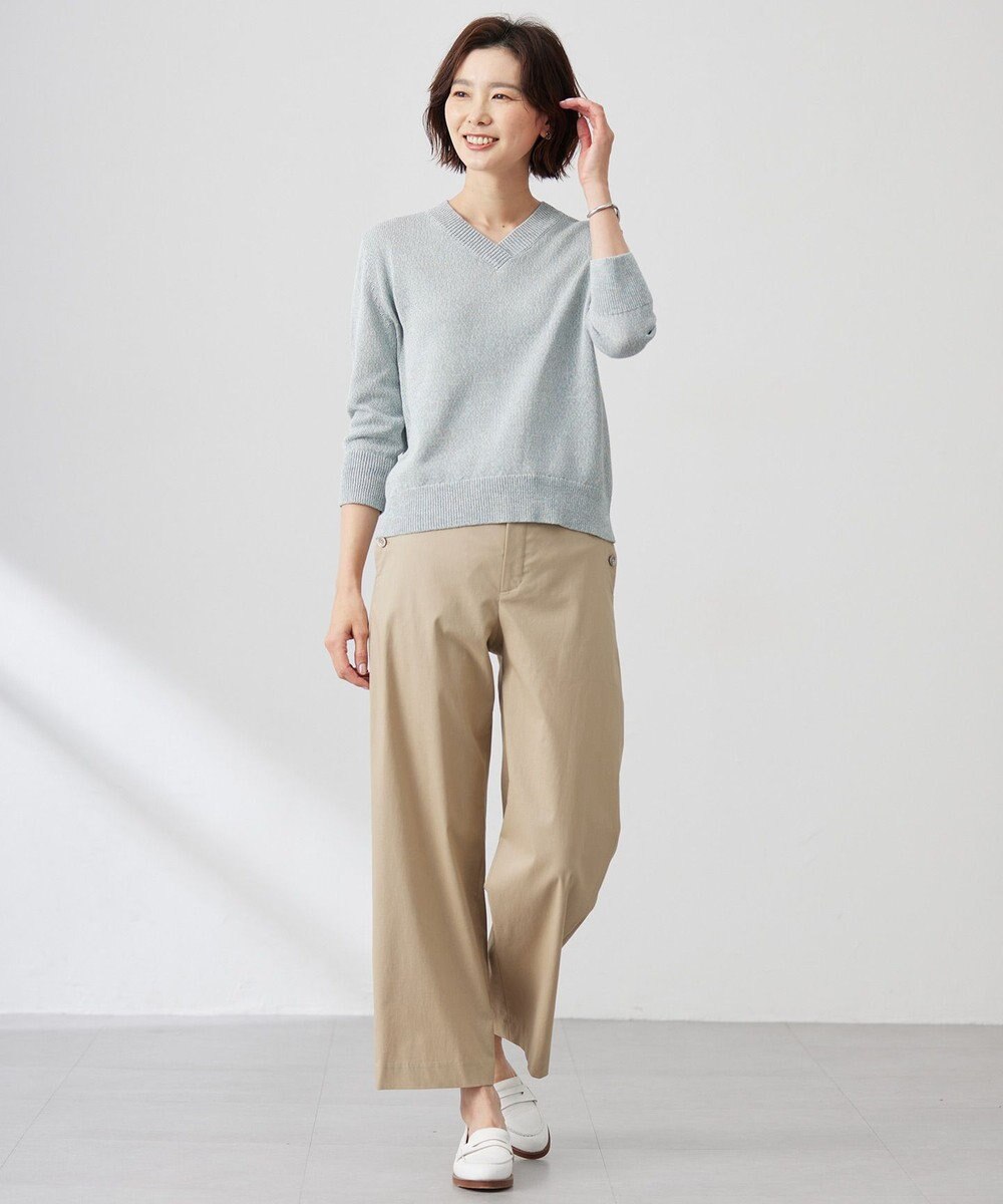 J.PRESS LADIES 【洗える】GIMA COTTON ミックスカラー Vネック ニット 