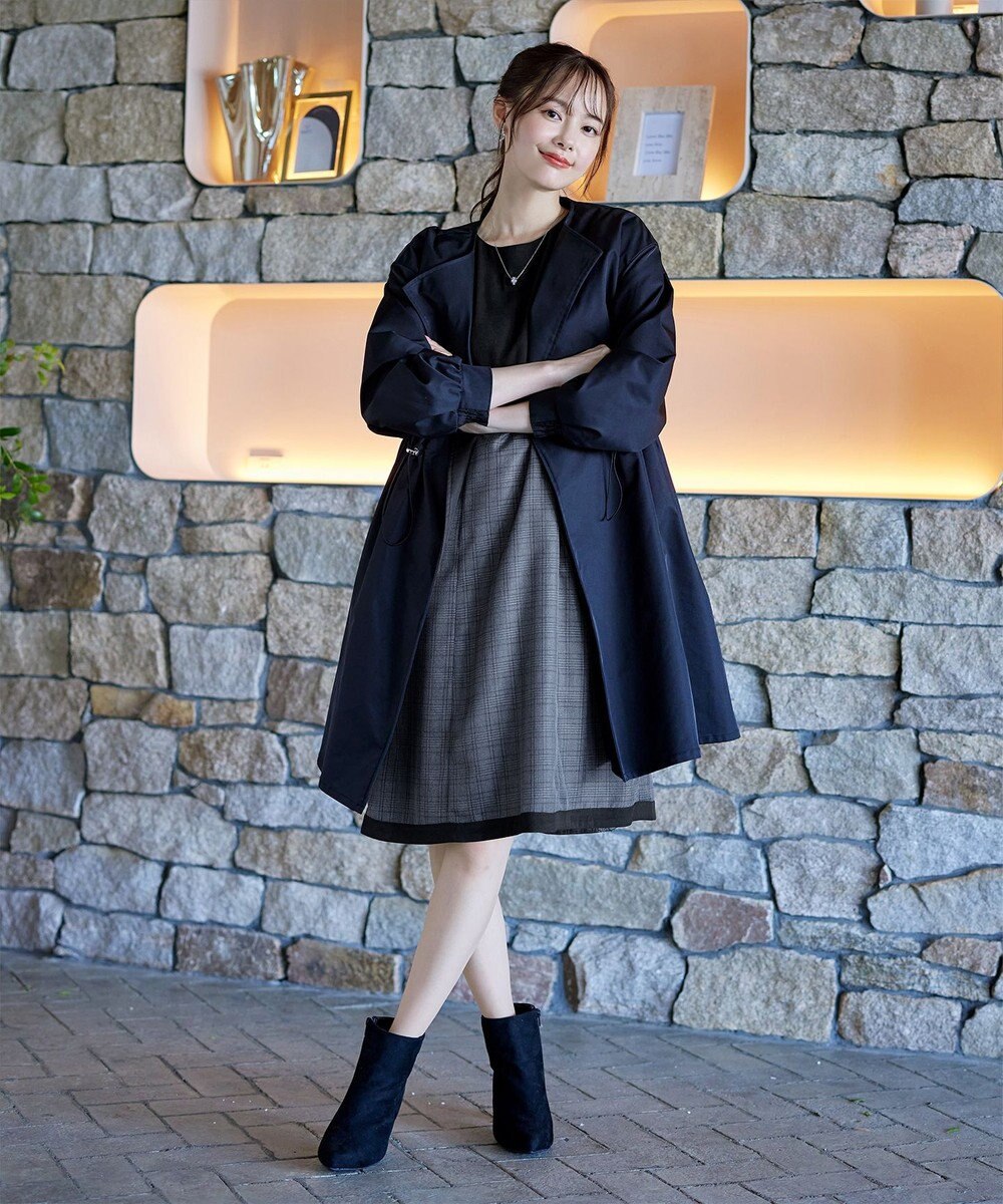 Tiaclasse 【洗える】チェックコンビエンパイアワンピース 