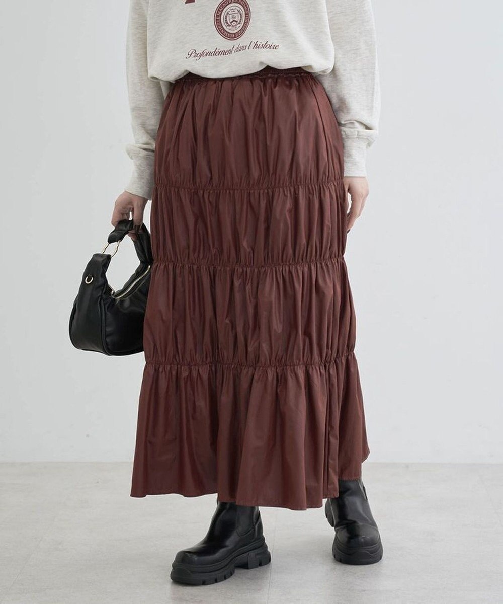 Green Parks チンツ加工シャーリングスカート 