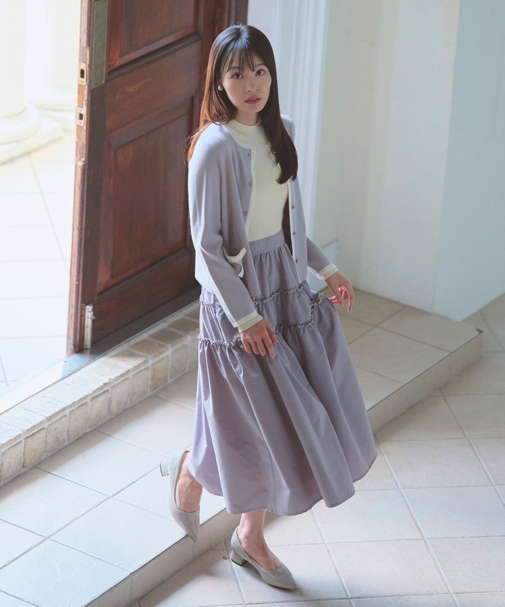 Feroux バイカラーリボンニット カーディガン 