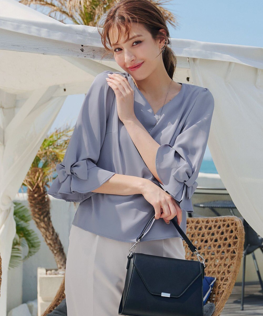 Tiaclasse 【洗える】リボンフレアスリーブブラウス 