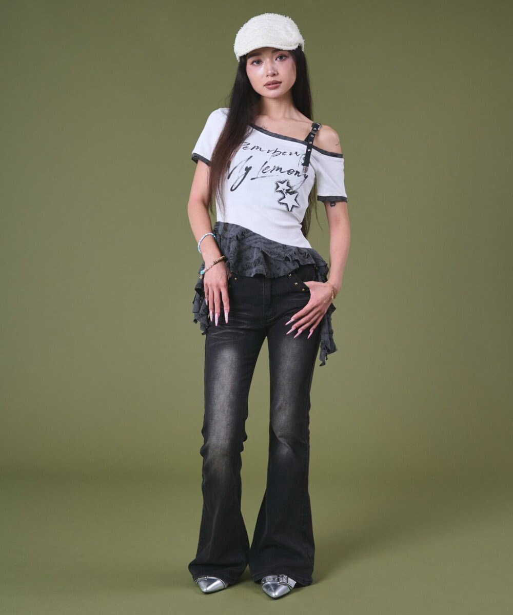 WEGO ブラストスタッズフレアデニム 