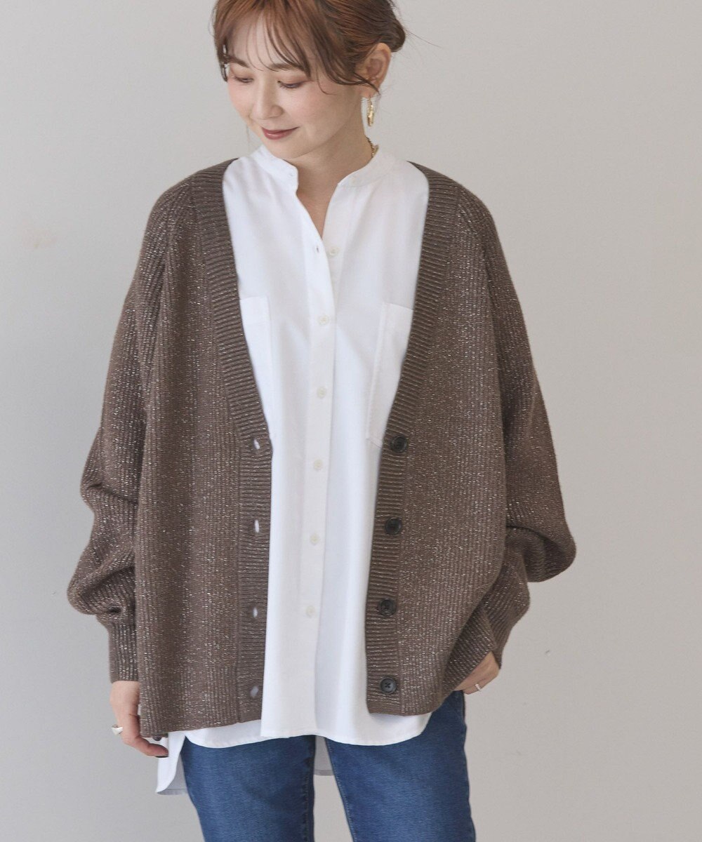 AMERICAN HOLIC バイパチラメ入りＶネック片畦ニットカーディガ 