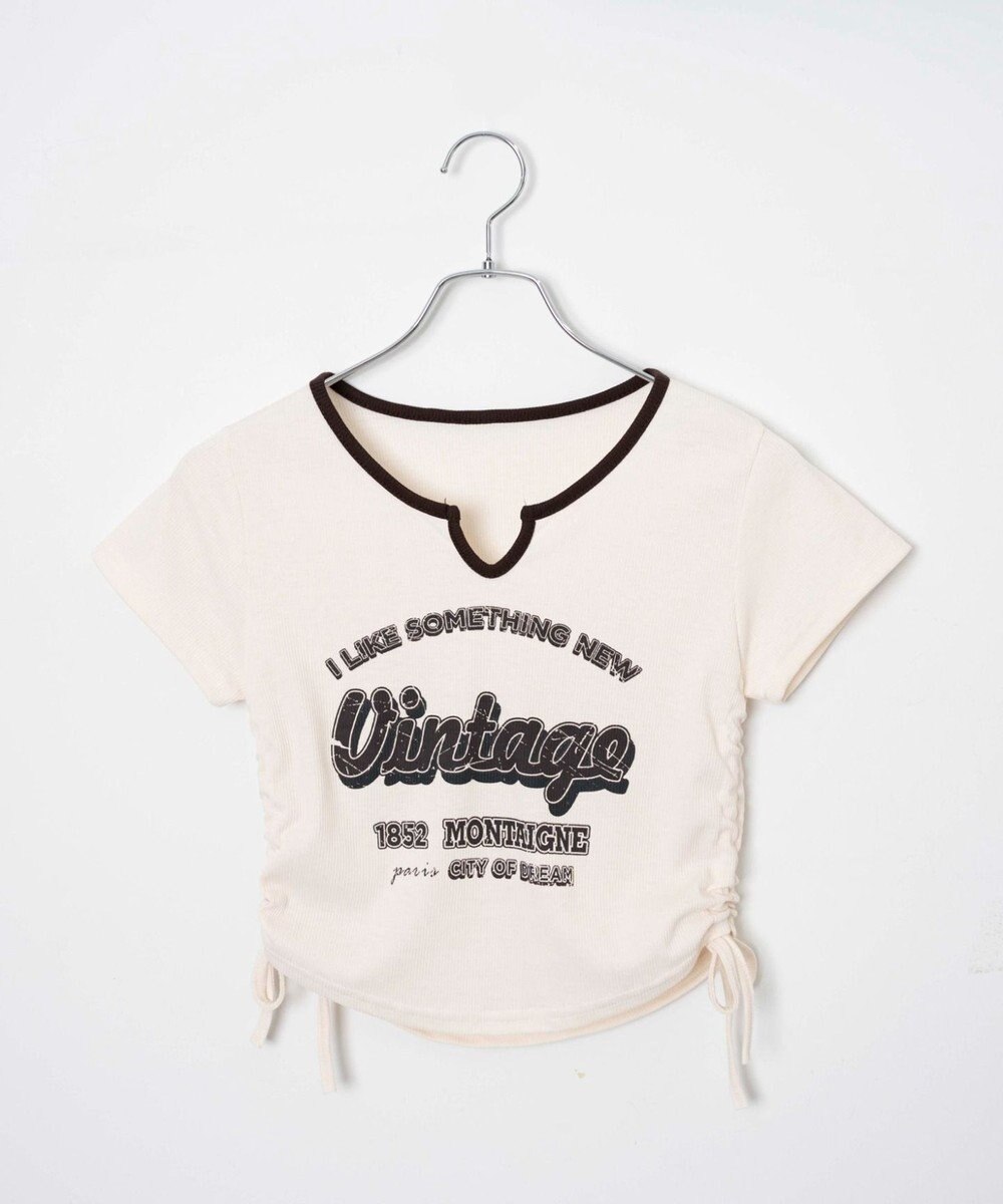 WEGO 配色サイドギャザーVネックT 