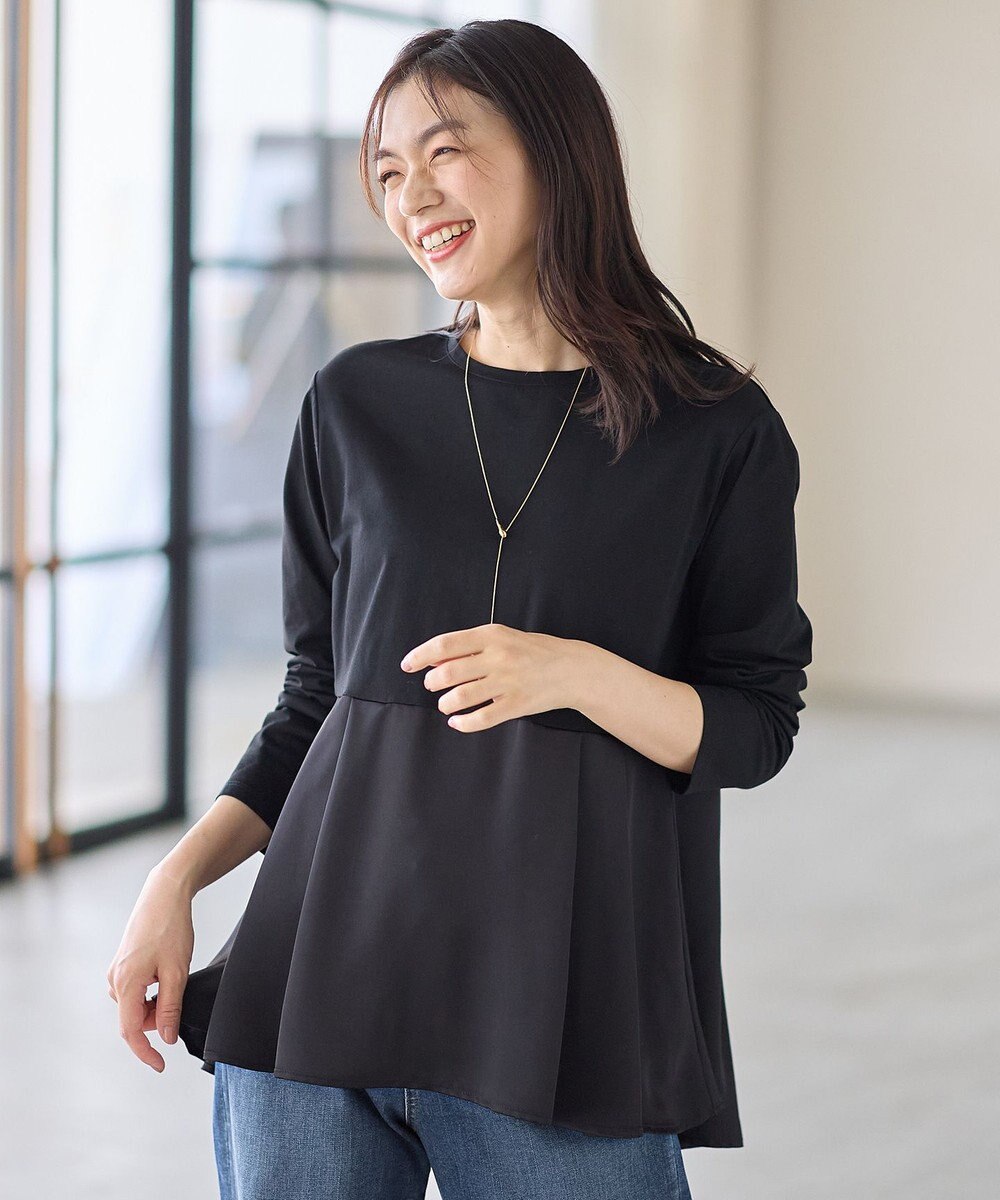 ANY L 【WEB限定】サテンコンビペプラムカットソー 