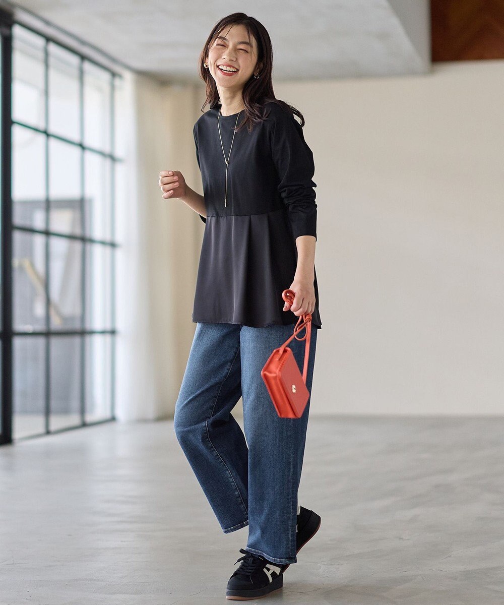 ANY L 【WEB限定】サテンコンビペプラムカットソー 