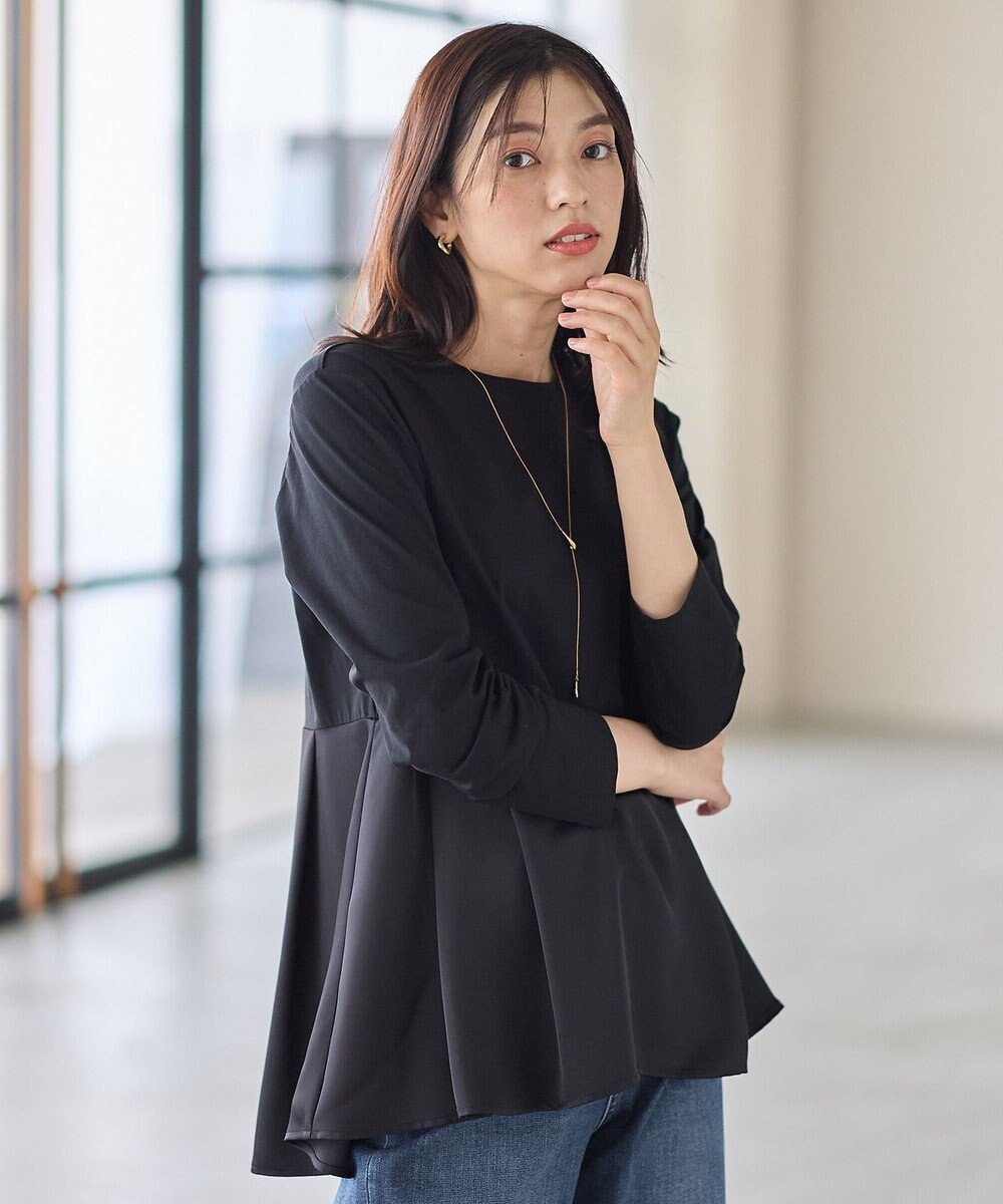 ANY L 【WEB限定】サテンコンビペプラムカットソー 