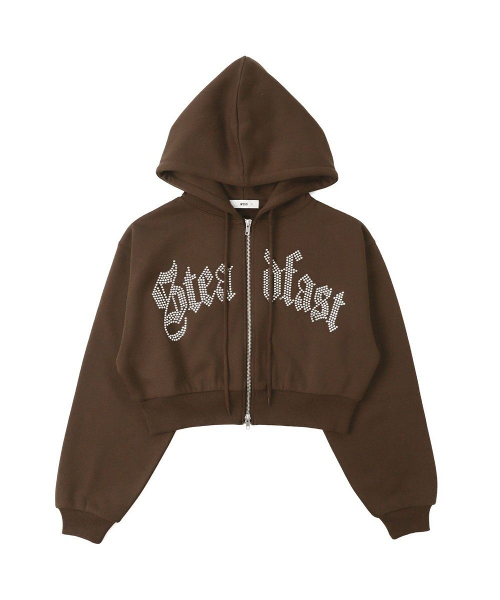 WEGO 【裏起毛】ラインストーン裏起毛ショートジップパーカー 