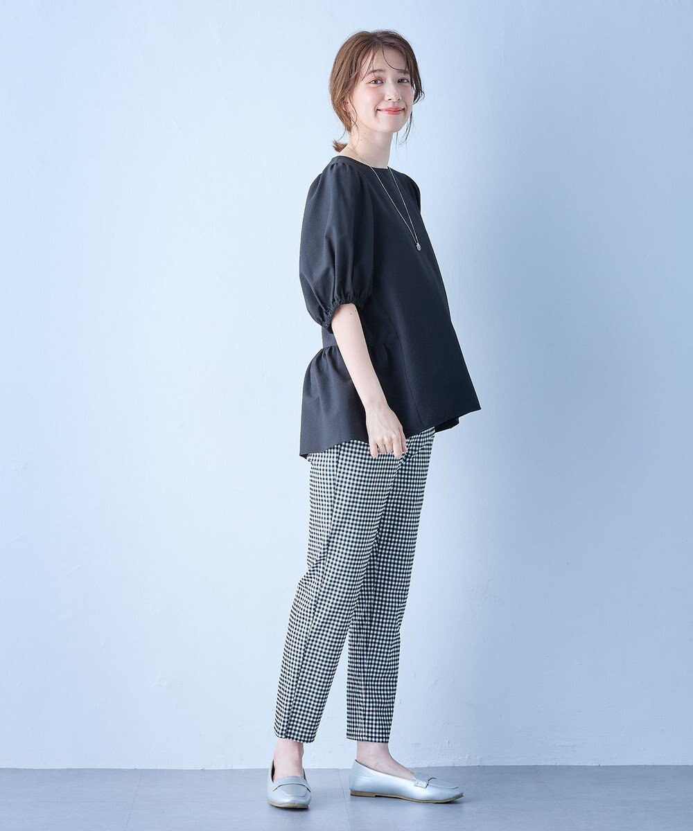 ANY サッカーギャザーバックペプラムブラウス 