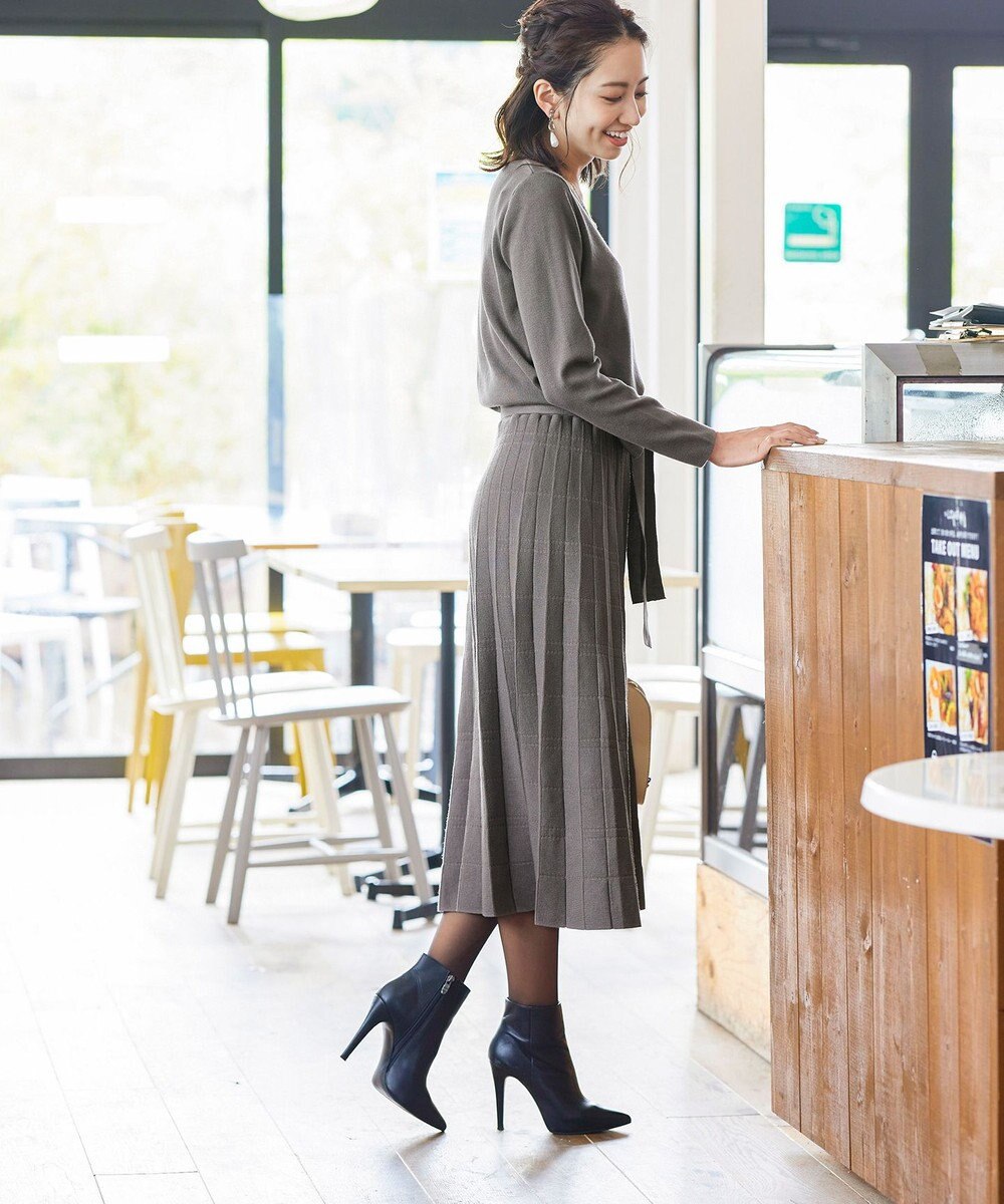 Tiaclasse L 【洗える】1枚で着映えするチェック柄編みニットワンピース 