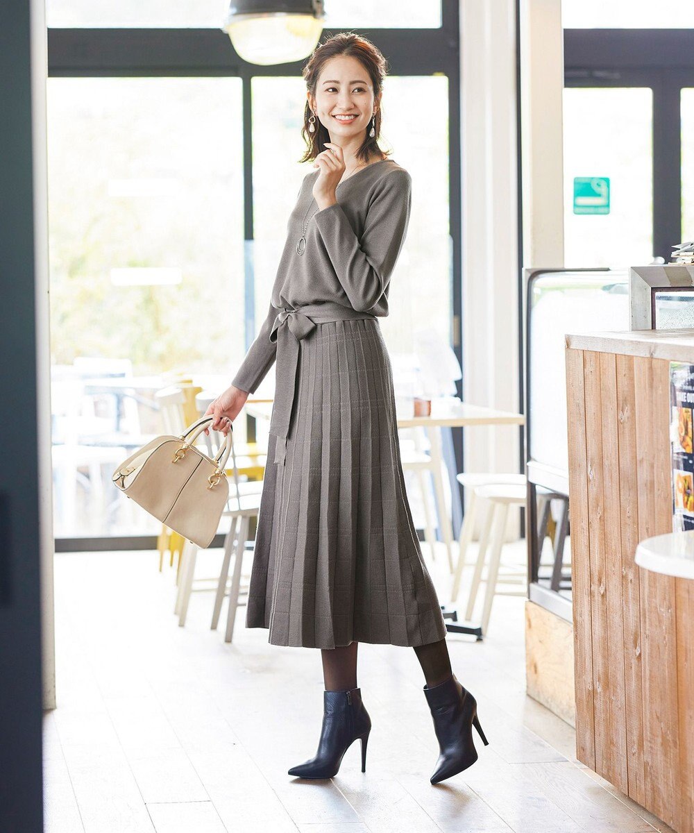 Tiaclasse L 【洗える】1枚で着映えするチェック柄編みニットワンピース 