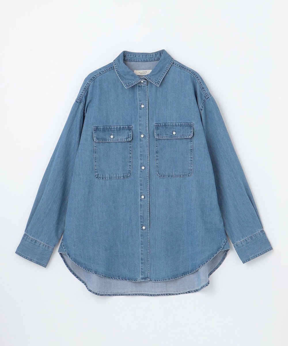 ANY 【洗濯機可】パールボタンデニムシャツ 