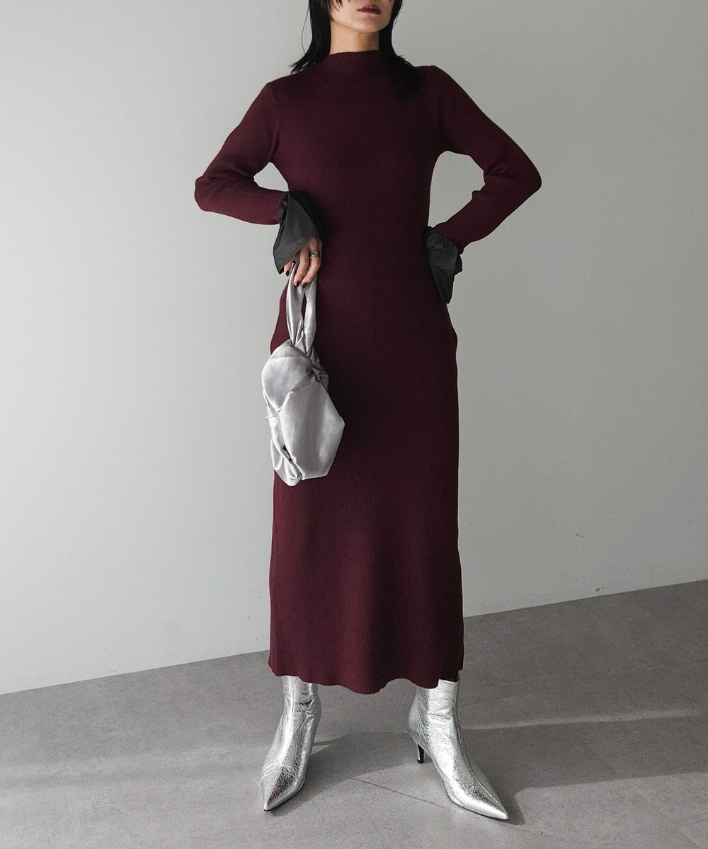 Green Parks フリルベルト付ニットワンピース 