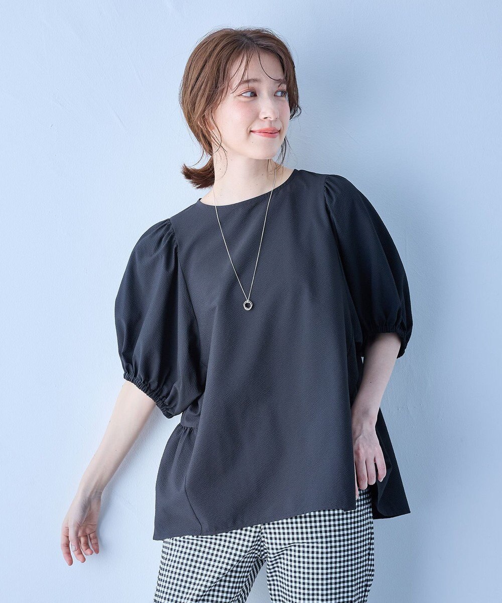 ANY サッカーギャザーバックペプラムブラウス 