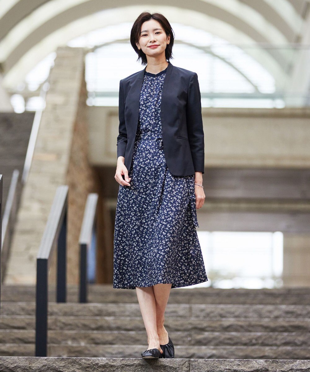 J.PRESS LADIES 【セットアップ対応・洗える・撥水・防汚】コットンFITTYシャーク ノーカラー ジャケット 