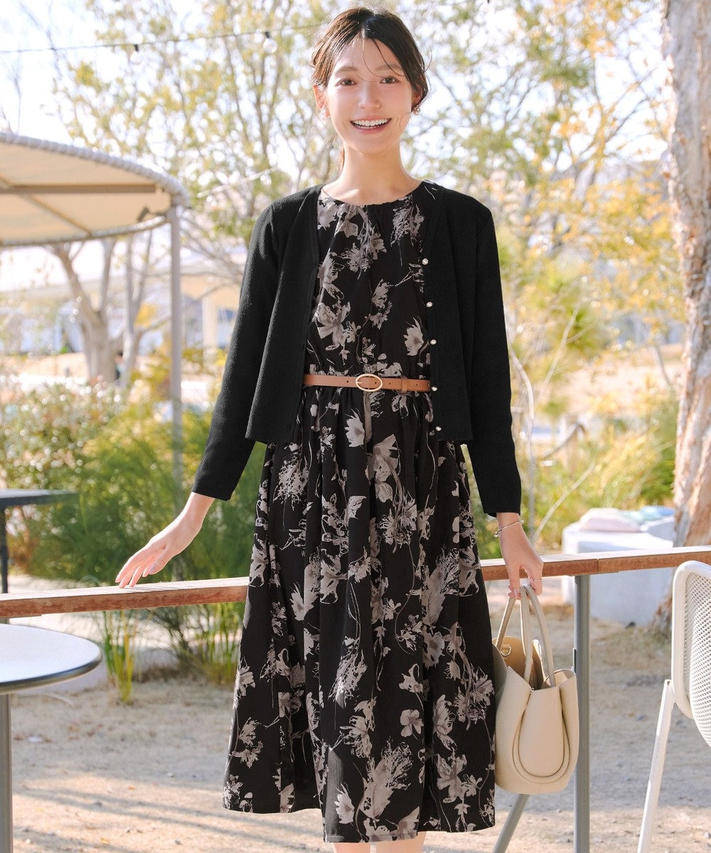 Tiaclasse 【2点セット】ニットボレロ＋花柄ワンピースセット 