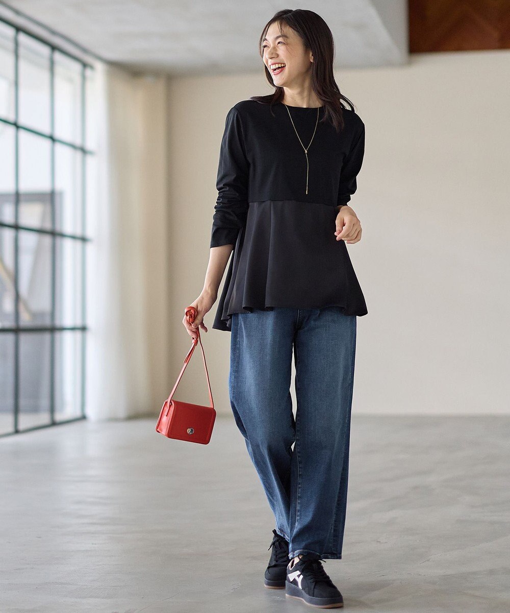 ANY L 【WEB限定】サテンコンビペプラムカットソー 