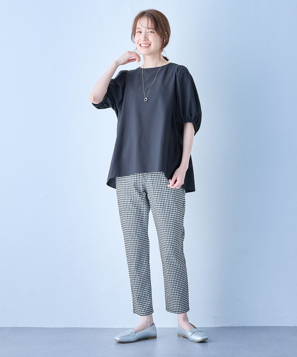 ANY サッカーギャザーバックペプラムブラウス 