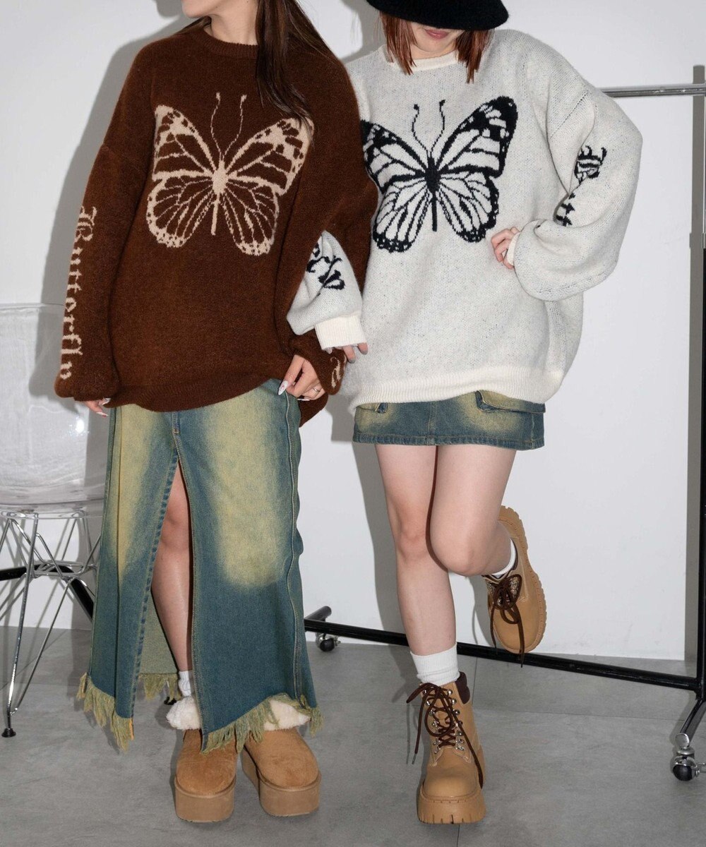 WEGO モチーフグラフィックフラッフィーニットプルオーバー 