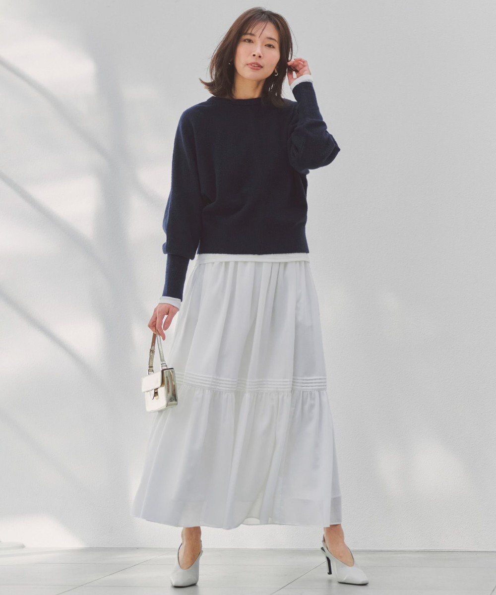 UNFILO L 【前後着用 可能】ふわふわニット 2WAY パールボタンカーディガン 