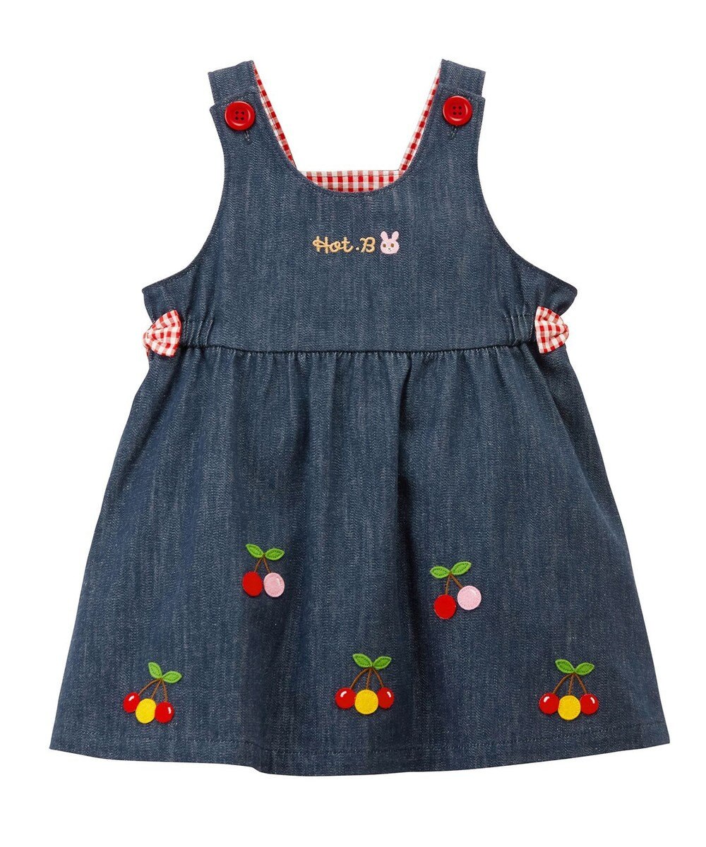 MIKI HOUSE HOT BISCUITS 【70-90cm】 さくらんぼ刺繍 ジャンパースカート＆ブラウスギフトセット【BOX付き】 