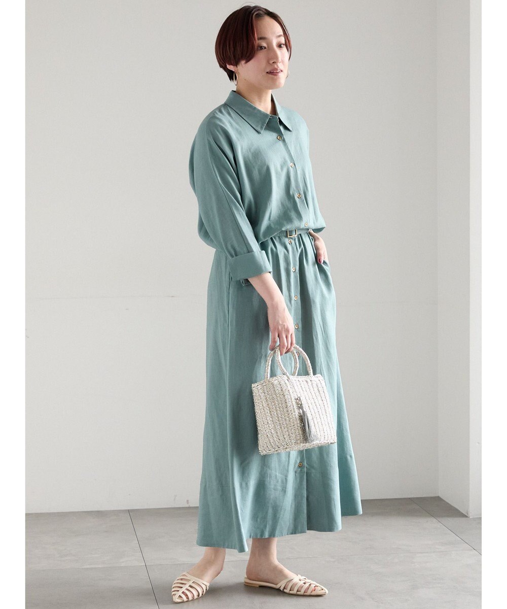 Te chichi レーヨンリネン共ベルトシャツワンピース 