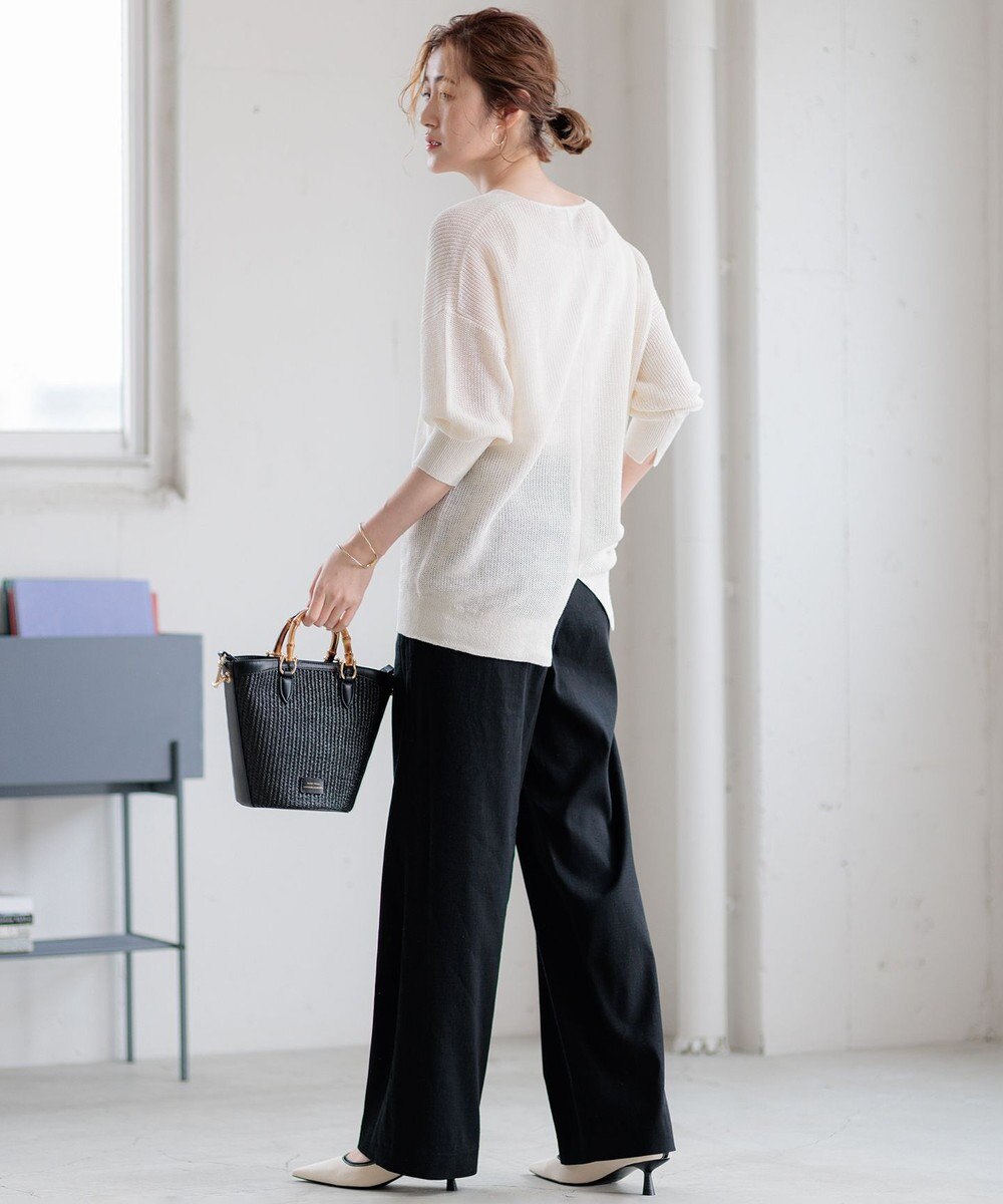 23区 【洗える】リネンレーヨンストレッチ ドロスト パンツ 