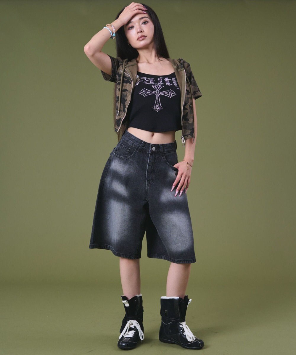 WEGO バックフラップポケットデニムハーフパンツ 