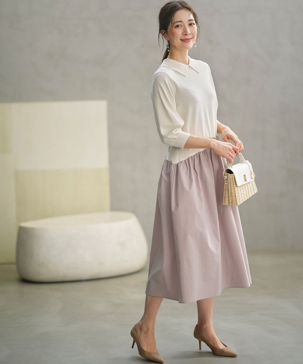 組曲 襟付きドッキング ニットワンピース 