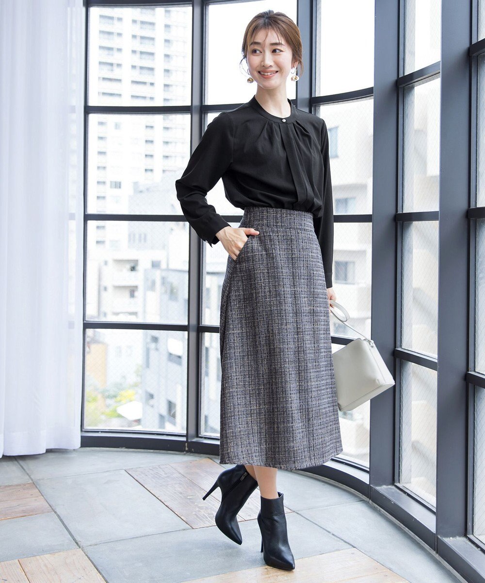 Tiaclasse 【洗える】大人華やかなツイードフレアスカート 