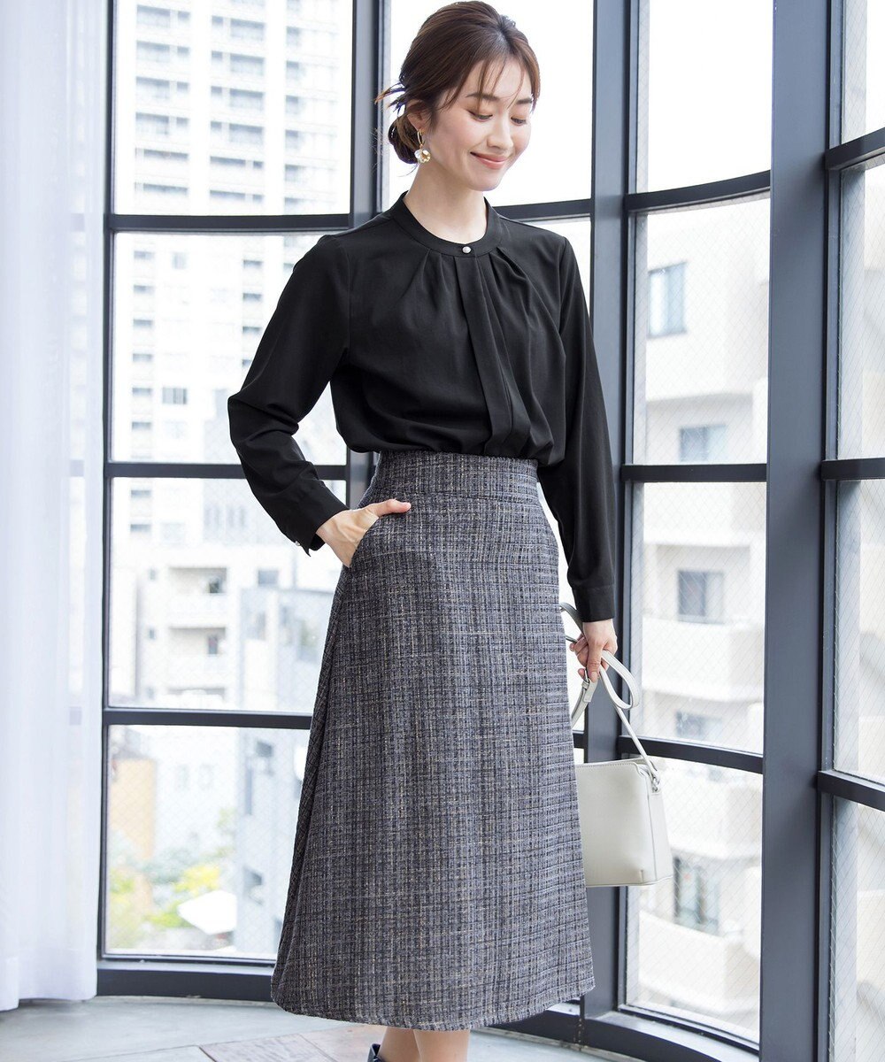 Tiaclasse 【洗える】大人華やかなツイードフレアスカート 