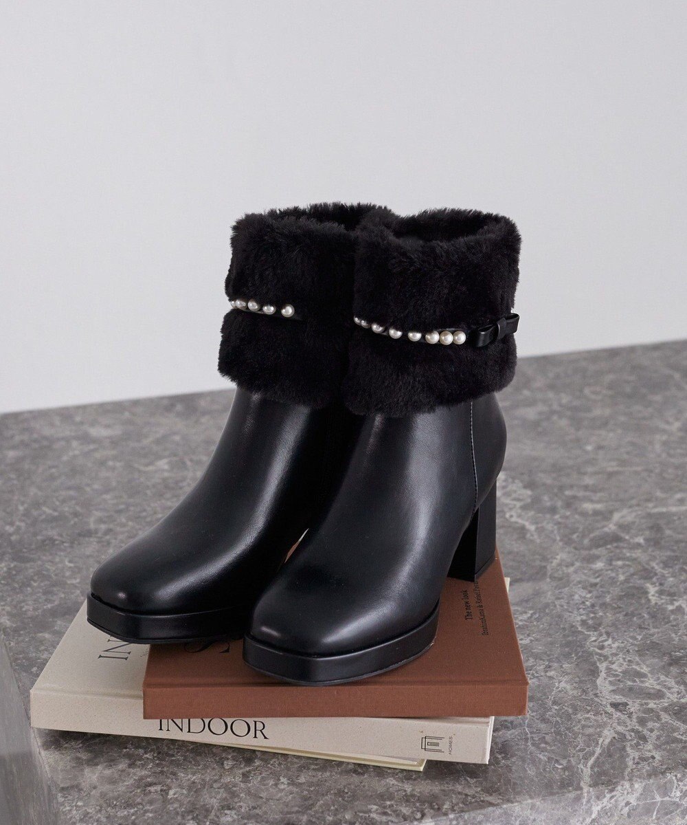 Maison de FLEUR パールリボンファーブーツ 