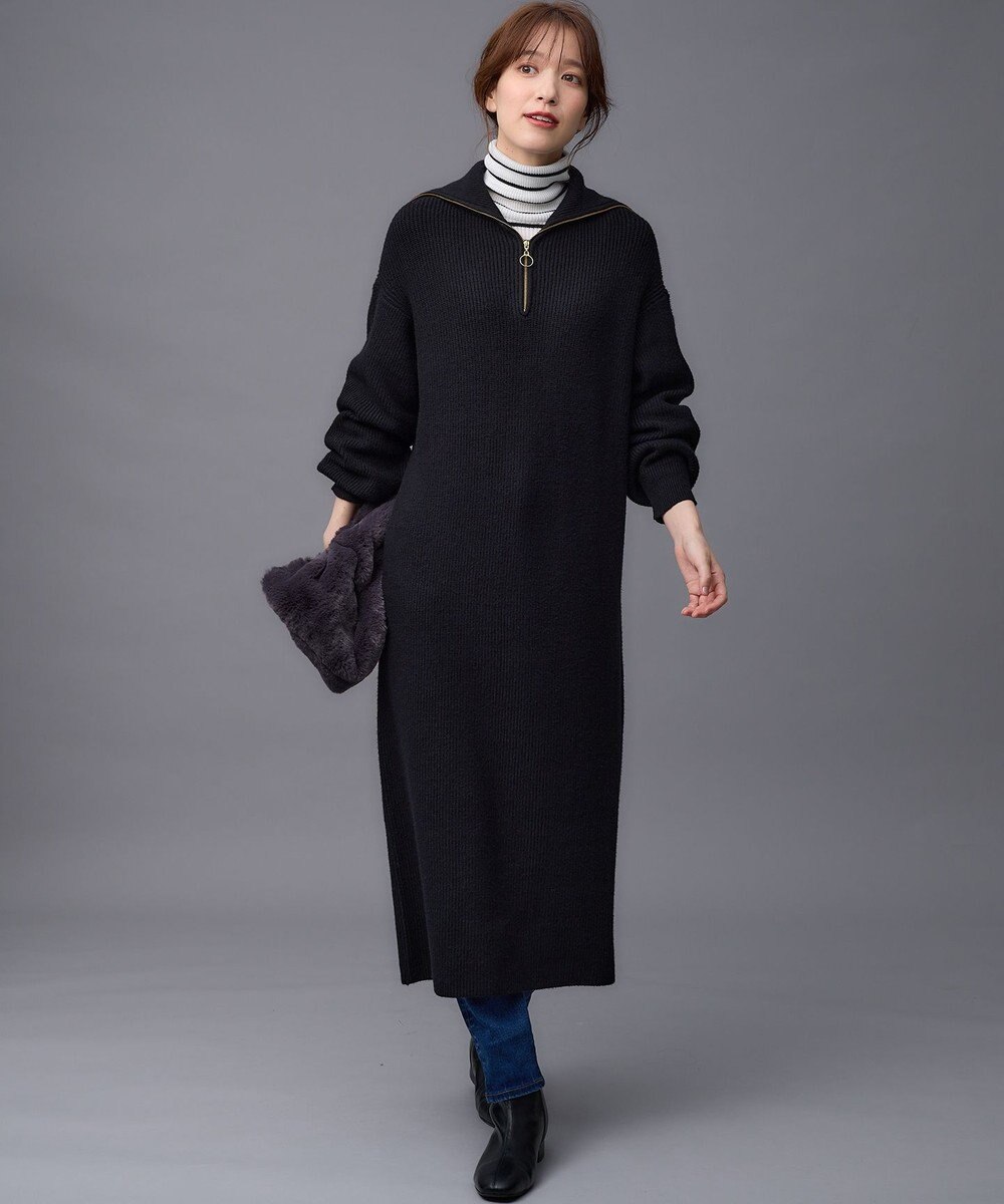 ANY L ハーフジップニットワンピース 