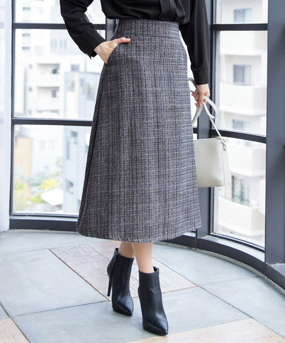 Tiaclasse 【洗える】大人華やかなツイードフレアスカート 