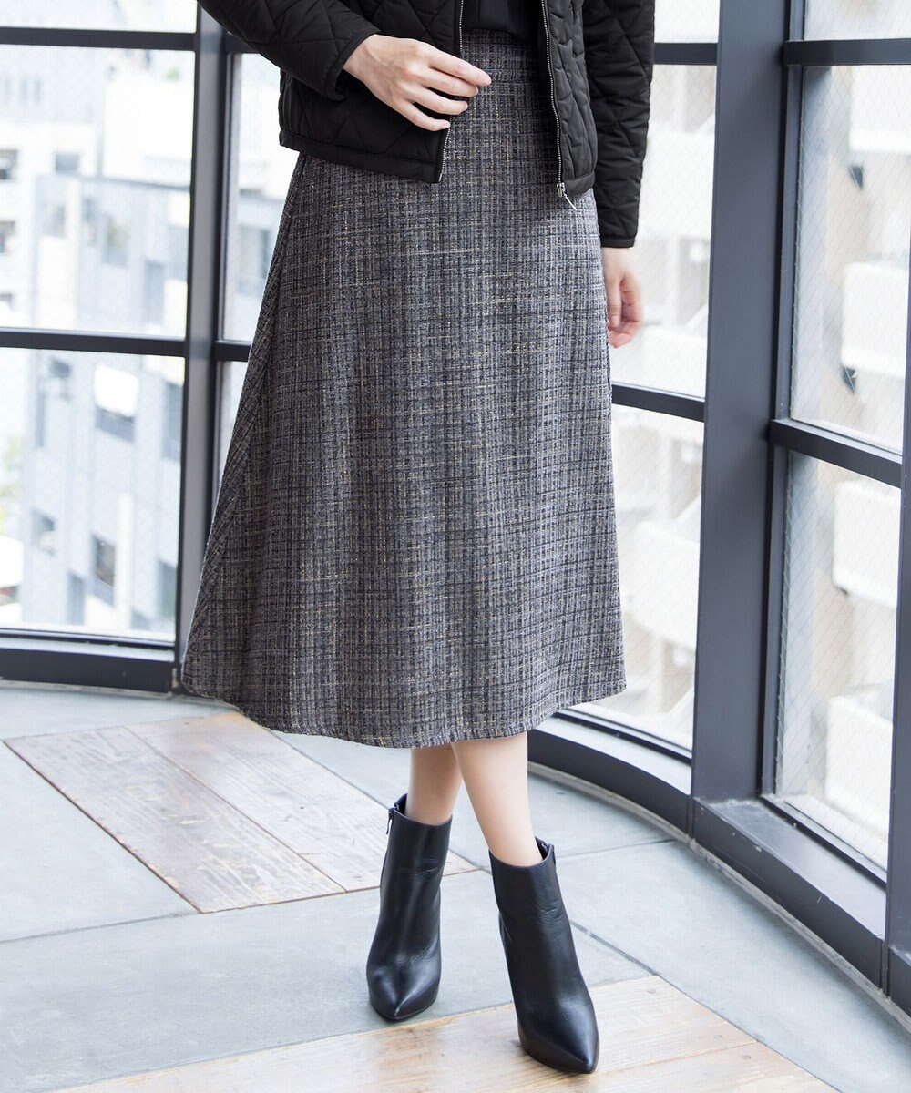 Tiaclasse 【洗える】大人華やかなツイードフレアスカート 