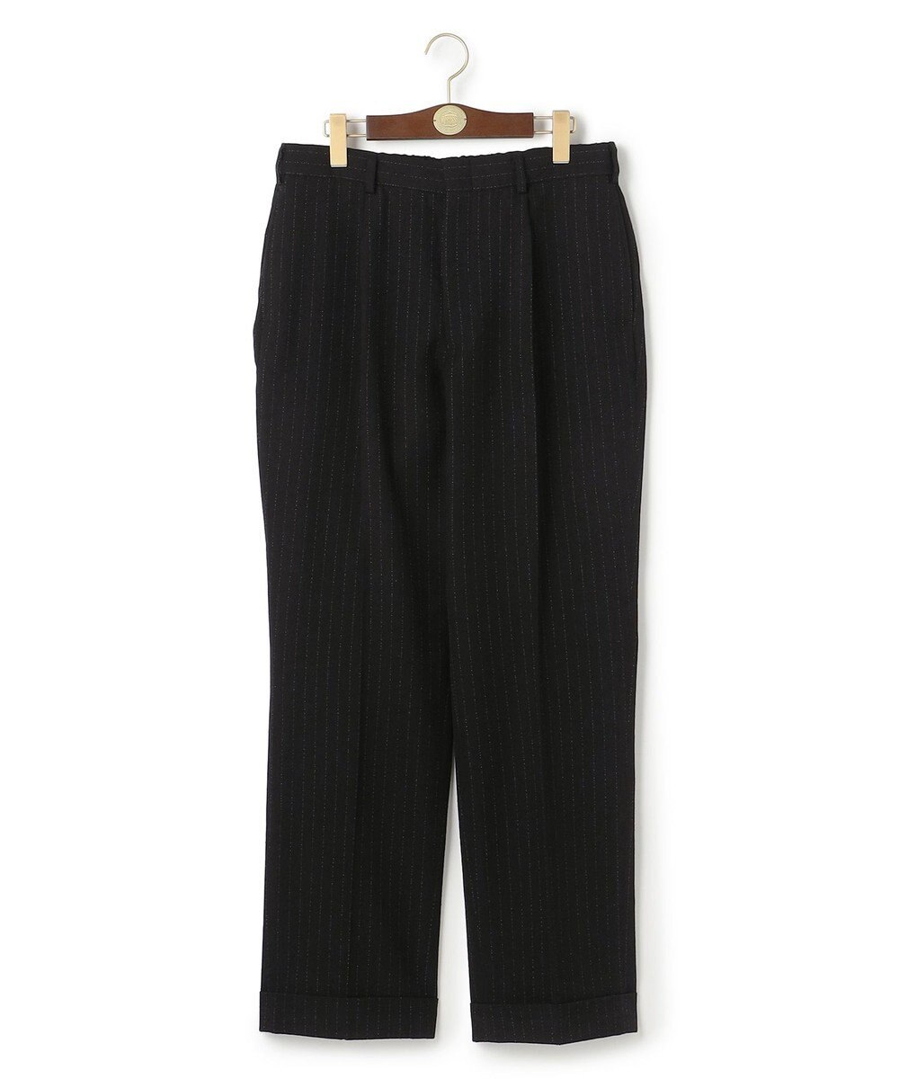 J.PRESS MEN 【J.PRESS ORIGINALS】Wool Silk Angola Chalk Stripes Spindle 1Tuck Piped Stem Slacks / Japan Made 