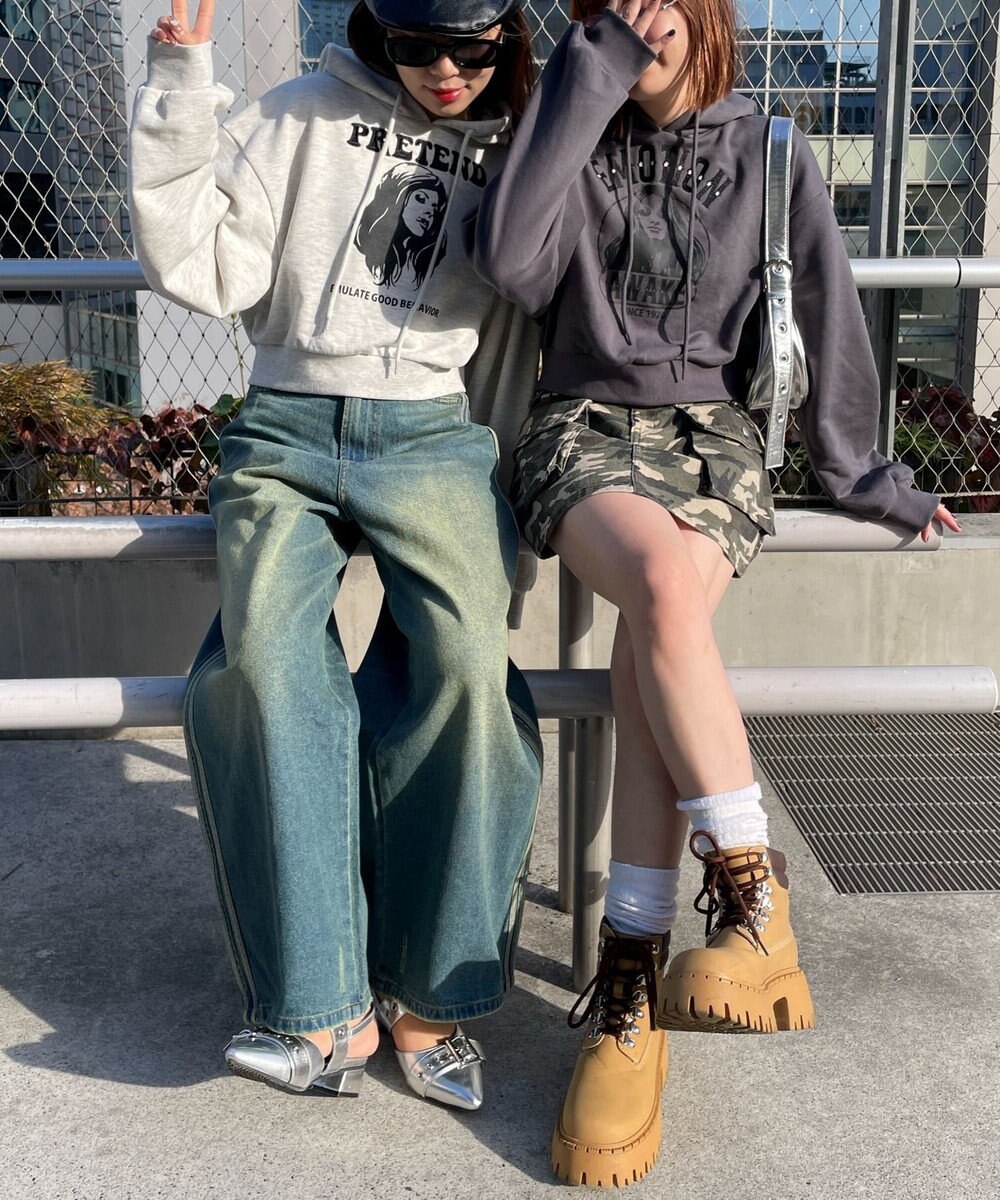 WEGO ガールプリントプルパーカー 