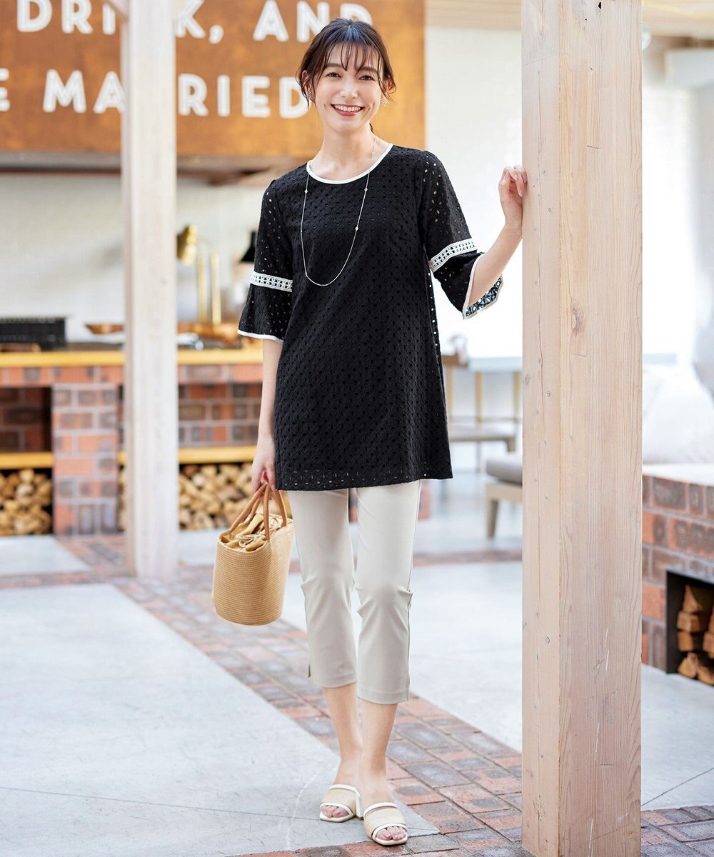 Tiaclasse 【小倉優子さん着用・洗える】パンチングレース配色チュニック 