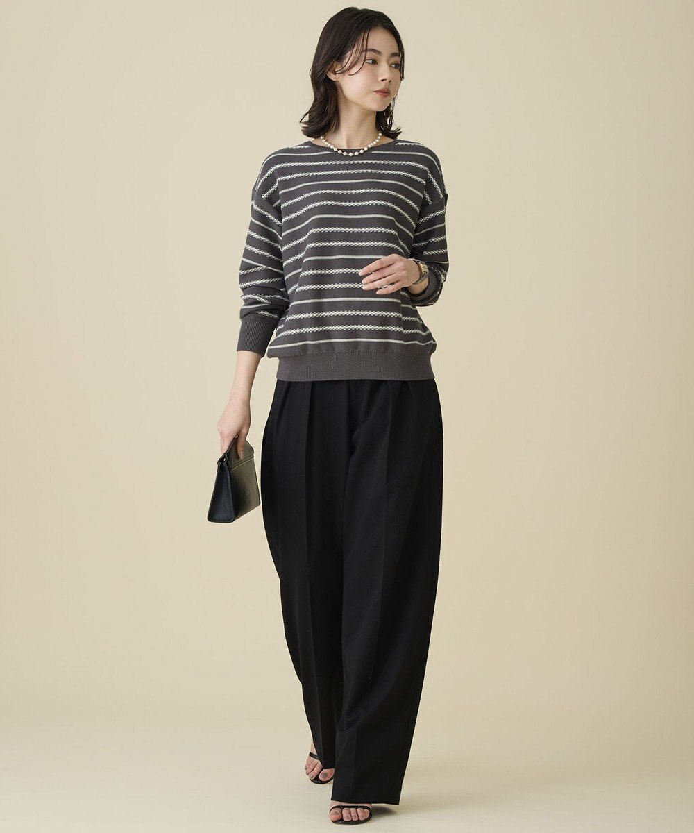 自由区 コットンポリミドルゲージボーダー ニット 