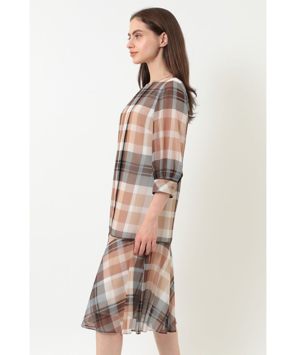 DAKS ビッグトランスチェックシフォンワンピース 